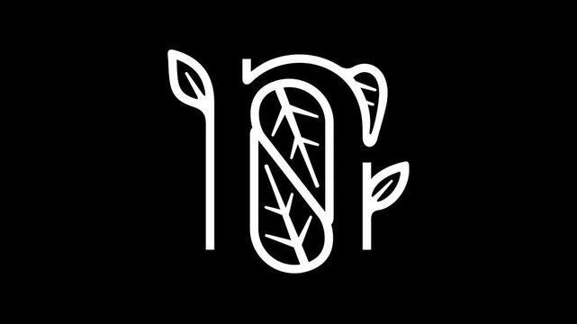 Leaves of the letter "n" graphic animation. Alpha channel. Transparent background motion design. 4K resolution