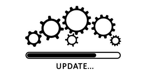 Update icon with gears. Loading or updating files, install new software, operating system, update support, setting options, maintenance, adjusting app process, service concept – stock vector