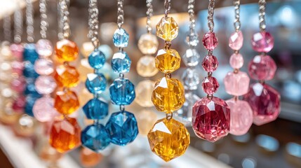 Colorful beaded necklaces hanging