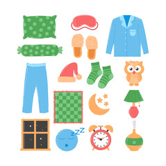 Flat Style Cute Sleep Time Bedding Illustration for Home Decoration