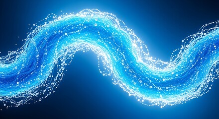 Abstract blue glowing wave of particles, representing data flow, energy, or digital connection in a dynamic and visually stunning composition