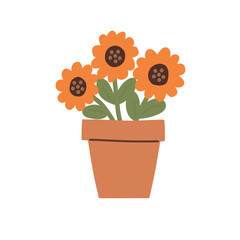 Sunflower Pot in Hand-Drawn Flat Style for Home Decor Illustration