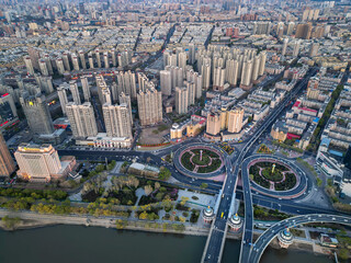 Harbin, CHINA-MAY 05, 2025-Aerial cityscape of Harbin's downtown, is the capital of Heilongjiang, China. It is the largest city of Heilongjiang