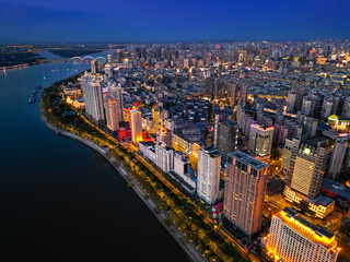 Harbin, CHINA-MAY 05, 2025-Aerial cityscape of Harbin's downtown, is the capital of Heilongjiang, China. It is the largest city of Heilongjiang