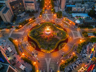 CHANGCHUN, CHINA - MAY 12, 2025-Aerial view of traffic circle in the downtown of Changchun city, Jilin province, China