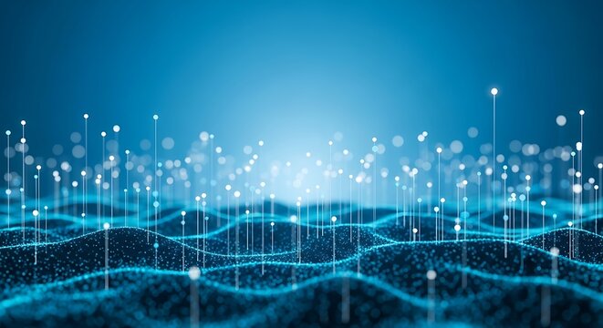 Abstract digital landscape with glowing particles and lines, representing data flow and connectivity in a modern and futuristic style