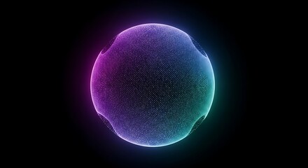 Abstract glowing sphere with colorful neon light effect, representing futuristic technology, data visualization, and digital art in a dark background