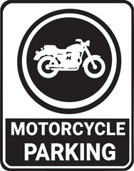 Motorcycle Parking Only Sign Vector Illustration | Motorbike Vehicle Transportation Icon Black and White
