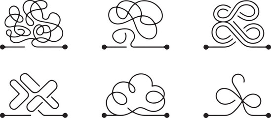 Messy Scribble Brain Concept – Tangled Doodle Knot, Chaotic Thought Path from Confusion to Clarity — Vector Illustration.