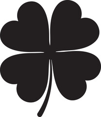 A simple black silhouette of a four leaf clover isolated on a white background representing luck and good fortune