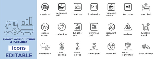 Farming and Smart Agriculture line icon set.Agritech, farming, agriculture, intelligence, and precision