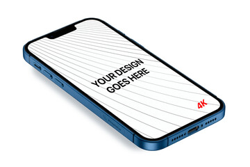 Smartphone mockup angled flat view Blank screen PNG high resolution 4K App UI UX template Isolated mobile device for design preview