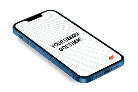 Smartphone mockup angled flat view Blank screen PNG high resolution 4K App UI UX template Isolated mobile device for design preview