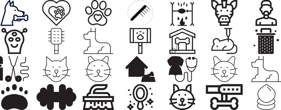 Minimal Animal Health Grooming Icons Collection