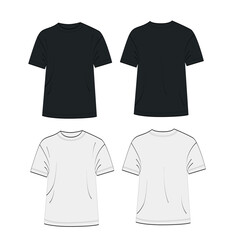 Modern black and white t-shirt mockup set with front and back views. Perfect for showcasing apparel designs, custom prints, logos, and fashion branding projects for clothing stores or online shops.