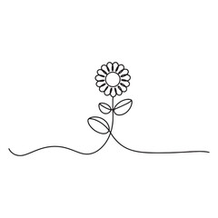 Continuous One Line Drawing of a Simple Flower. Minimalist Floral Line Art Vector.