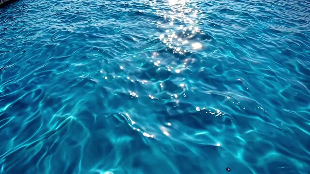 Clear Blue Ocean Water Surface Texture Sparkling Sunlight Glare Caustics Summer Travel Background Web Design