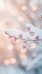 Snowy Cherry Blossom Winter Background
