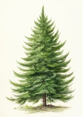 Obraz premium Botanical illustration of a christmas tree crayon plant pine fir.