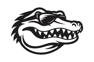 Cool crocodile smiles with pointy teeth while sporting trendy sunglasses in black vector