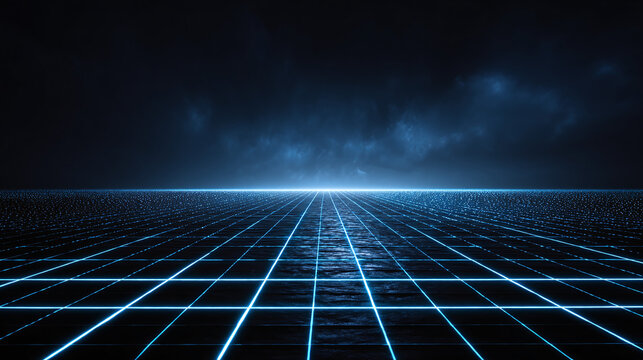 A futuristic digital grid lines in the dark