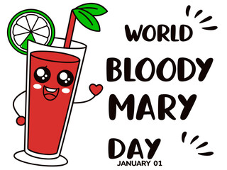 Cute Cartoon Bloody Mary Cocktail Celebrating World Bloody Mary Day on January First cheerful