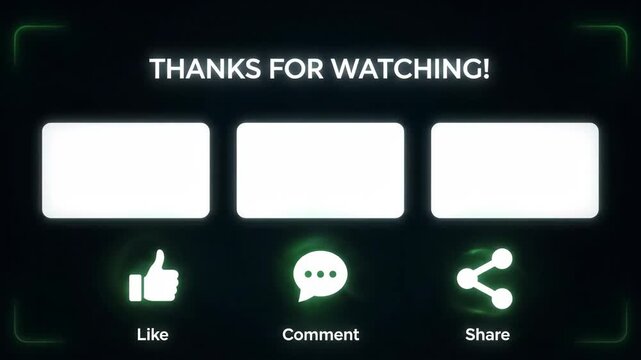 Dynamic End Screen Animation with Call to Action and Sleek Glowing Design for Video Platforms End Screen Animation