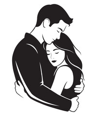 Romantic Silhouette Hug for Valentine Day Vector Illustration.