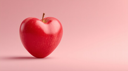 Obraz premium Single Heart Shaped Red Apple on Pink Background
