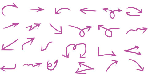 Hand-drawn grunge-style arrows with rough texture and bold lines, vector illustration, isolated on white background 
