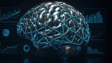 Artificial intelligence brain network with data analytics and digital technology showcasing futuristic connection, information processing, and neural data visualization charts in dark background - Powered by Adobe