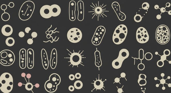 Abstract Microscopic Organisms: Beige Silhouettes on Dark Background