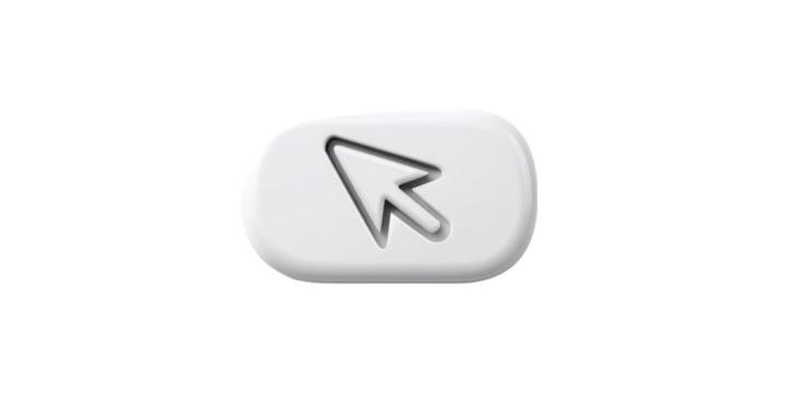 White Click Icon with Arrow Cursor for User Interface Design