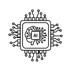 Stylized illustration of a computer chip with an ai brain symbol inside