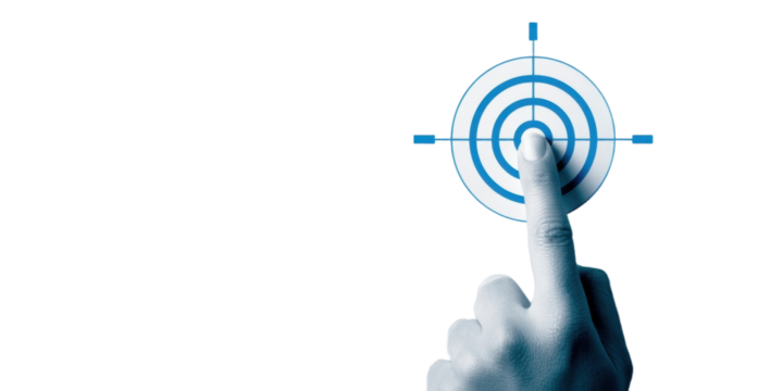 Finger Touching Center of Target with Blue Concentric Circles - Powered by Adobe