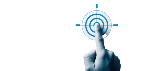 Finger presses target, concept for right decision and focus on success