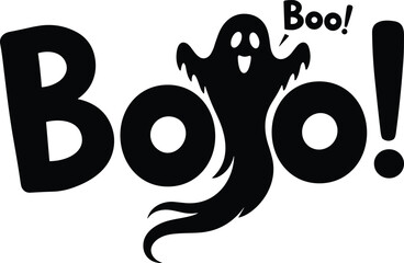 Obraz premium Spooky black ghost with boo text for halloween fun