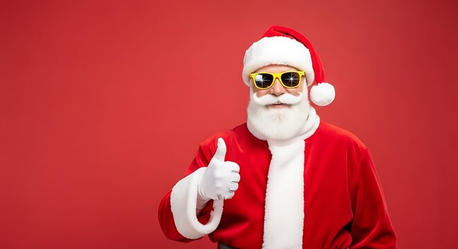 Santa Claus wearing sunglasses gives a thumbs-up gesture. - Powered by Adobe