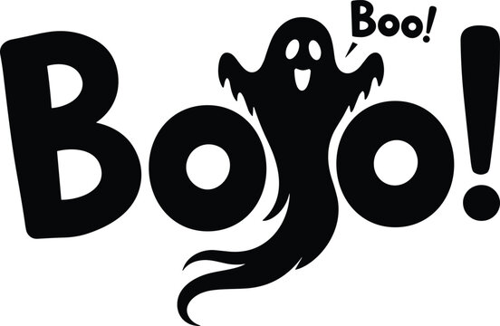Spooky black ghost with boo text for halloween fun