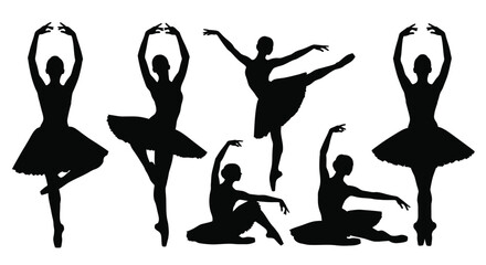 Elegant ballet dancers in silhouette showcasing various graceful poses and forms