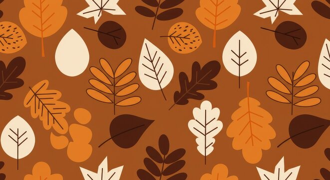 Autumnal Abstract: Warm-toned Leaf Pattern, Seamless Design, Fall Colors, Mid-Century Modern Style