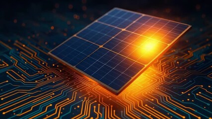 Solar panel circuit board technology energy electricity power innovation electronic glowing futuristic close up digital microchip hardware sustainable renewable clean orange blue light effect digital - Powered by Adobe