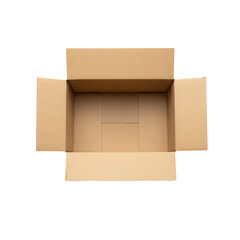 Open empty cardboard box viewed from above isolated on transparent background