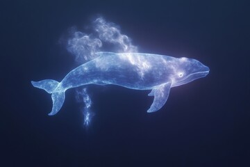 Naklejka premium Majestic underwater whales in blue ocean glow communication scene