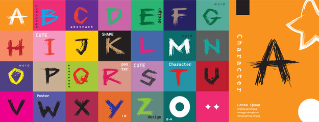 Grunge Brush Stroke Alphabet Poster Vector Set with Creative Hand-Drawn Typography and Colorful Abstract Letter Designs for Modern Art and Graphic Projects