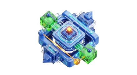 Futuristic digital technology network system with glowing components