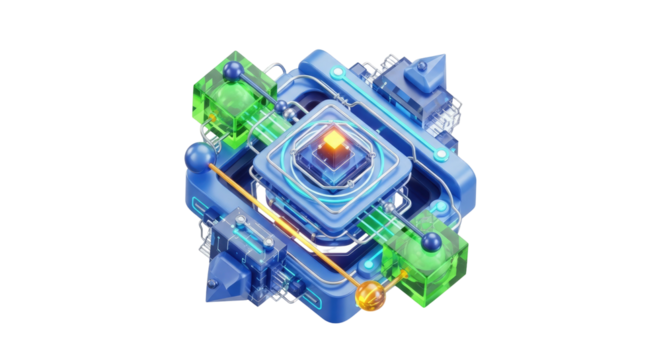 Futuristic digital technology network system with glowing components