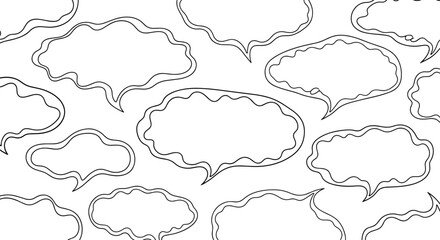 Fototapeta premium Seamless pattern of hand-drawn speech bubbles with wavy, cloud-like borders, creating a background for text and dialogue.