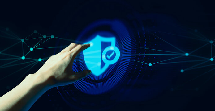 businessman use hologram of anti-virus security sfty system for data technology - Powered by Adobe