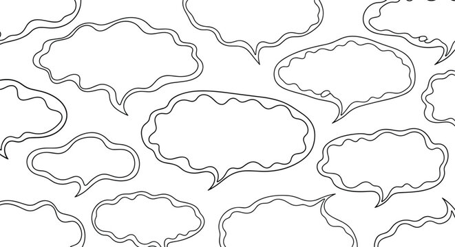 Seamless pattern of hand-drawn speech bubbles with wavy, cloud-like borders, creating a background for text and dialogue.